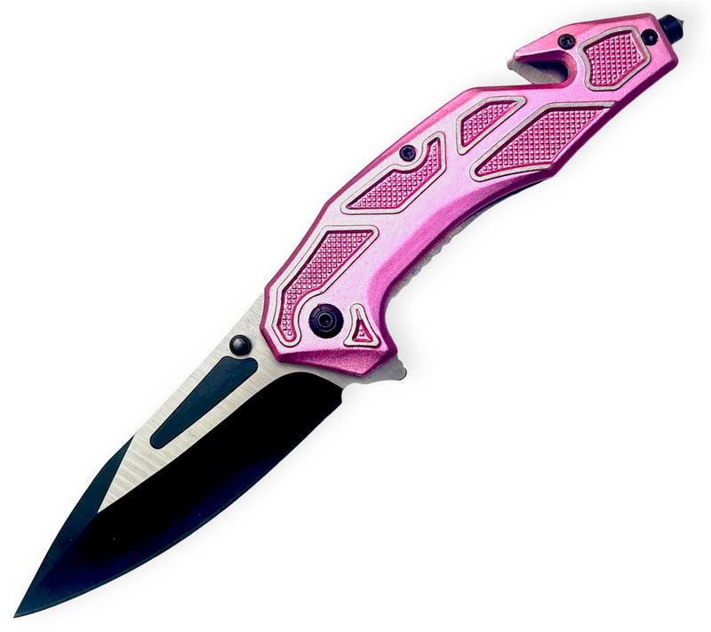 Tiger Usa® Spring Assisted Knife Pink With White line