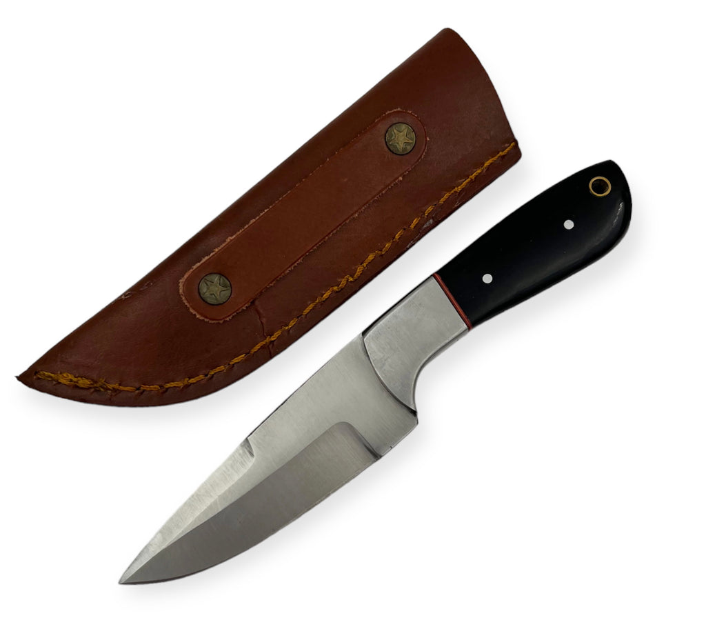 7.5 inch Hunting Knife Set W. Leather Case BLACK
