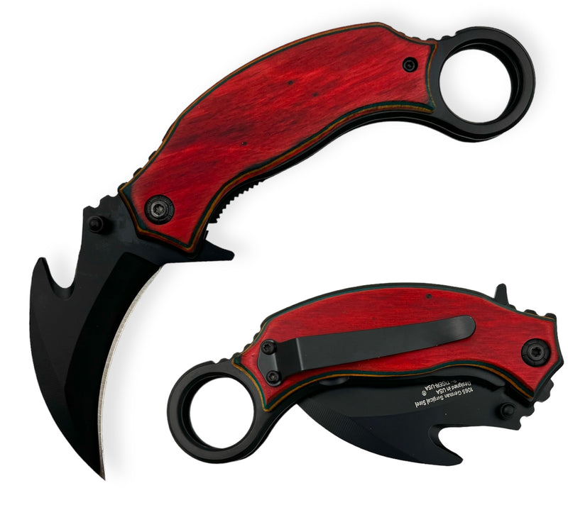 Tiger Usa® Spring Assisted Folding Knife (Wooden Handle) Karambit