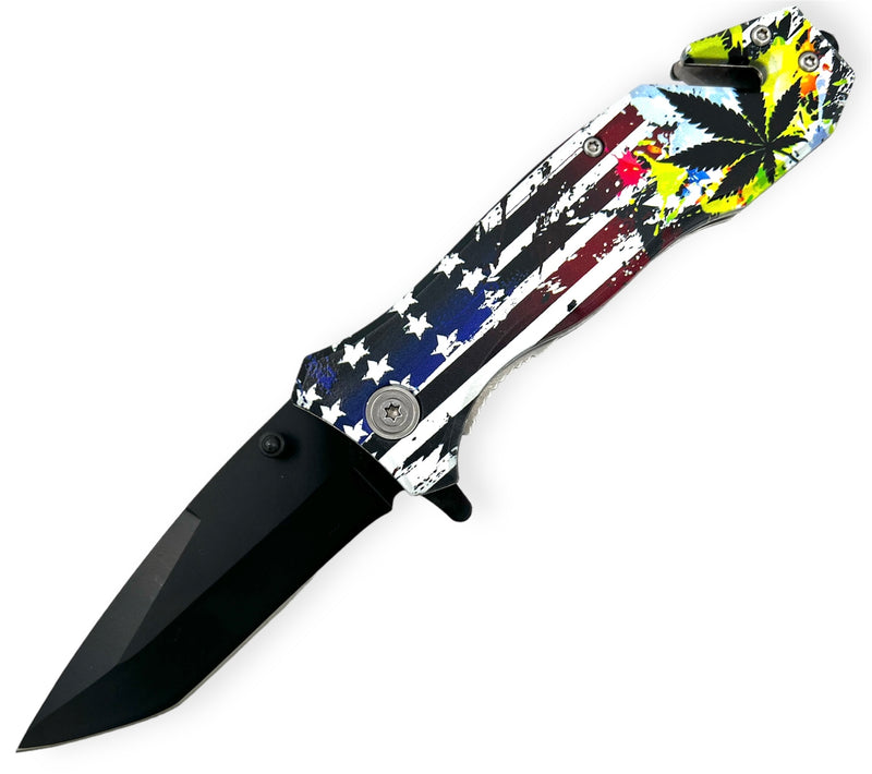 Folding Knife W. Clip  FLAG Rasta