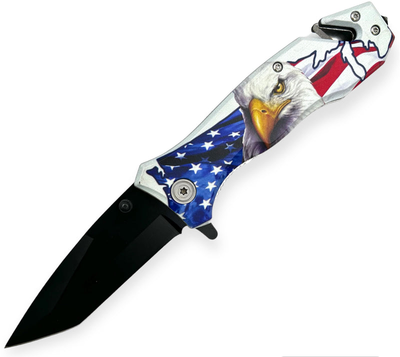 Tiger-USA Spring Assisted Knife Tanto Blade  Eagle
