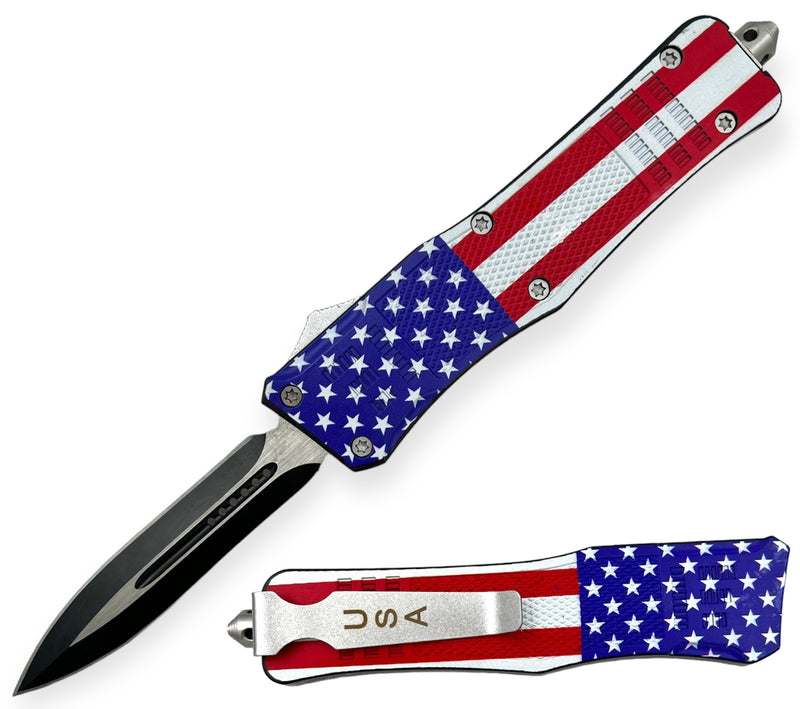 OTF Knife Double Blade American Flag