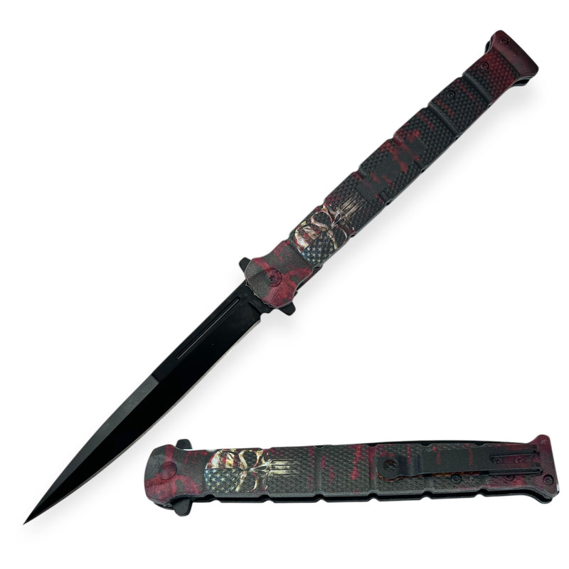 11 Inch Large Military Spring Assisted Folding Pocket Knife Skull