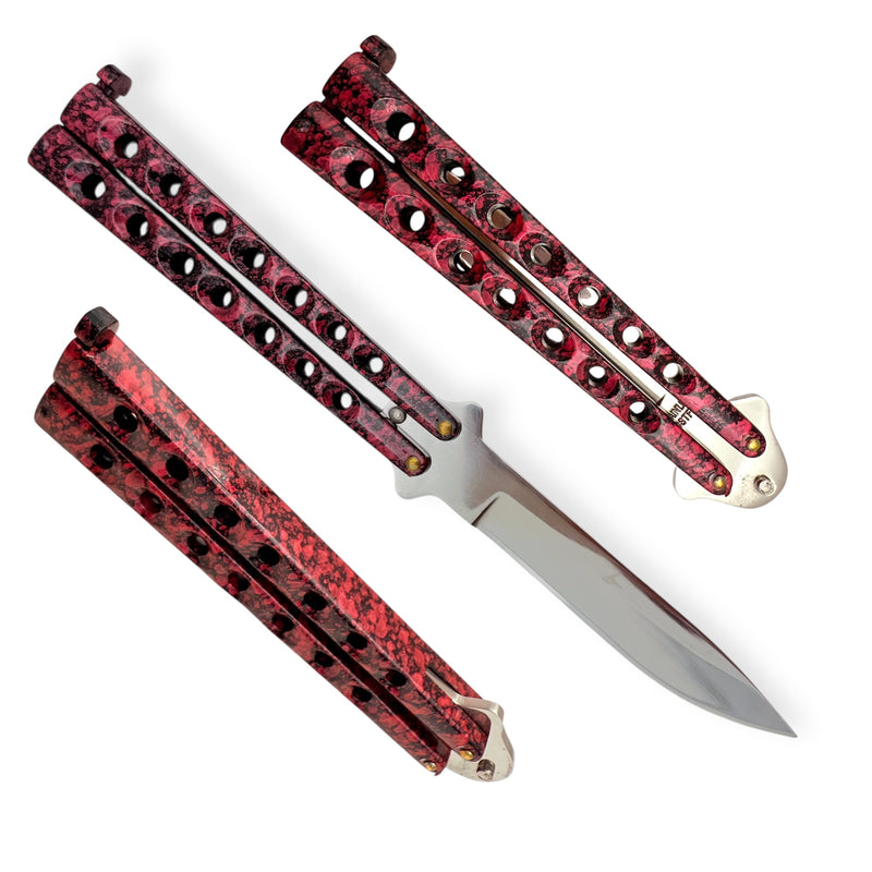 Heavy Duty Pink Splatter Drop Point Dual Flip side folding knife Made in Taiwan