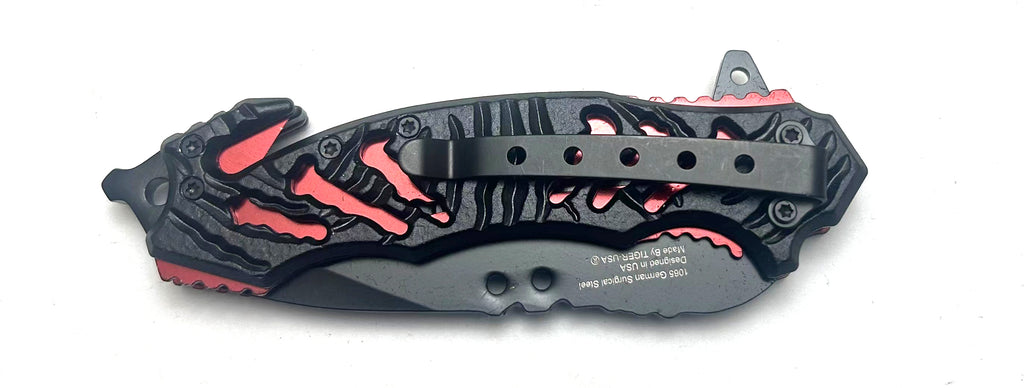 Tiger Usa® Spring Assisted Knife Red W/Desing