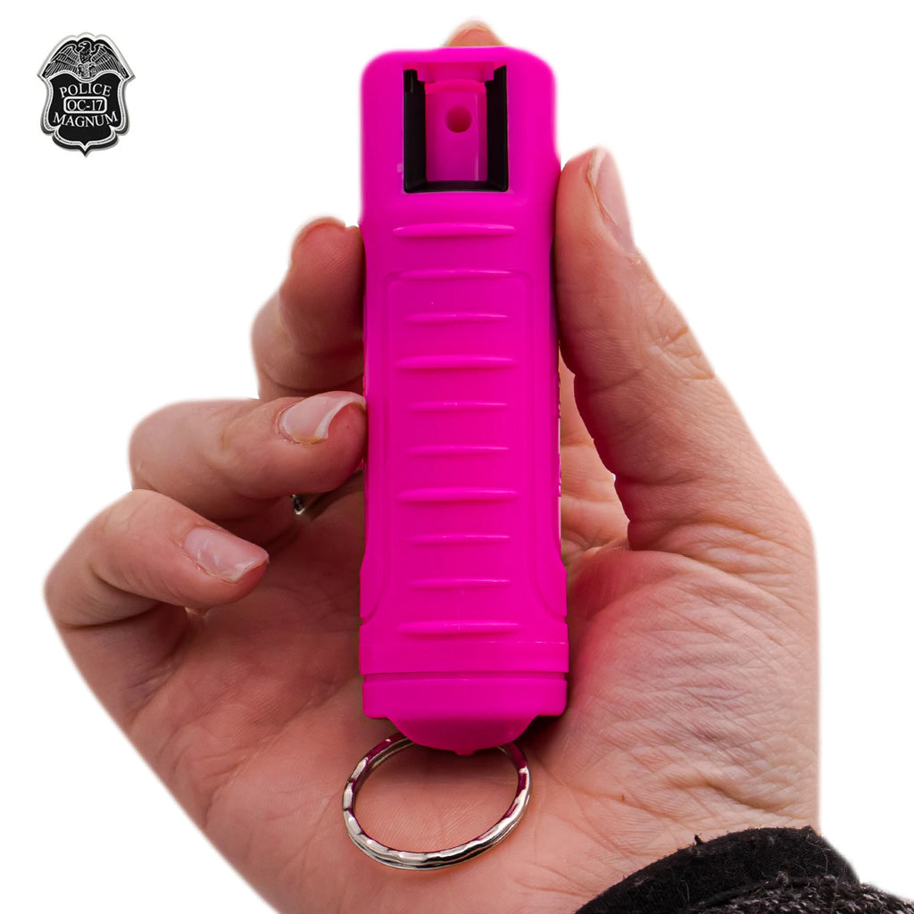 1/2 Ounce Clamshell Pepper Spray with Clip and Keychain - Hot Pink