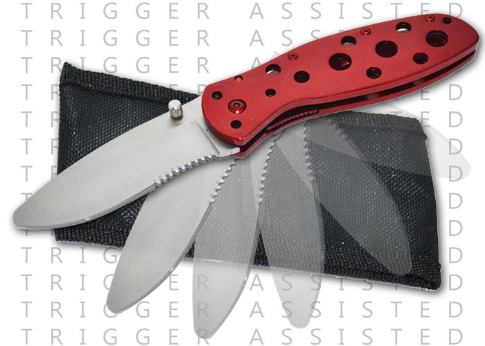 7.5 Inch Shredder Trigger Action Knife  Red, , Panther Trading Company- Panther Wholesale