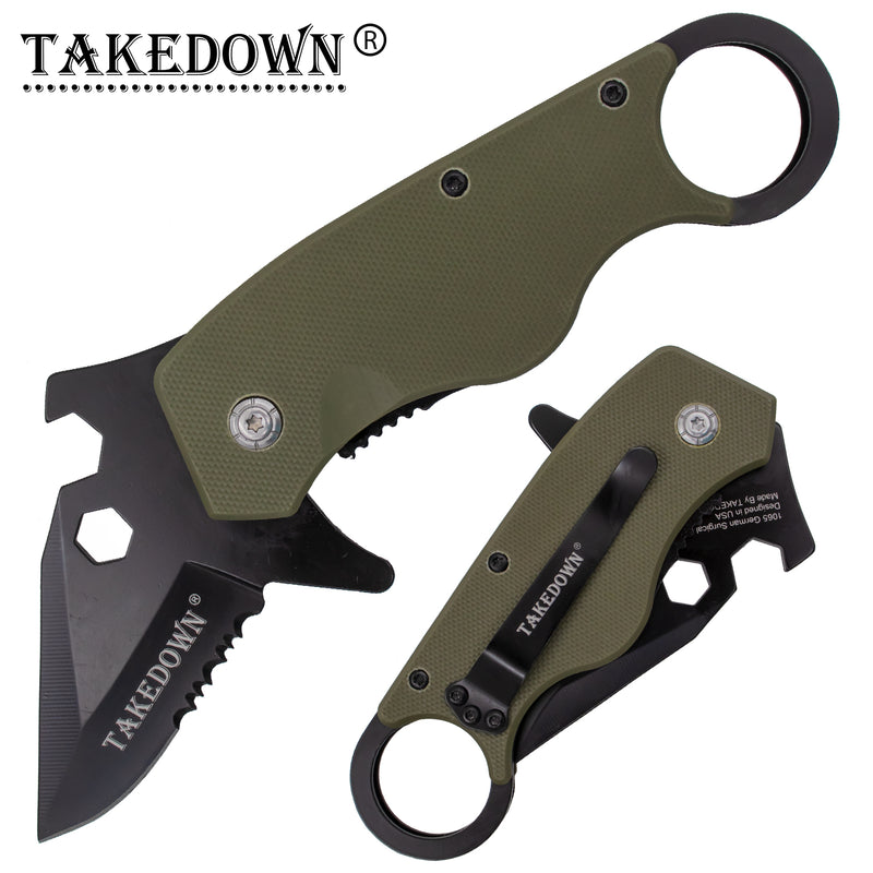 Man Kombat Takedown Tech Spring Assisted Knife - Green