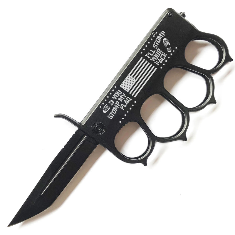 Tiger USA Black Trench Knife Tanto Stomp My Flag Stomp Your Face
