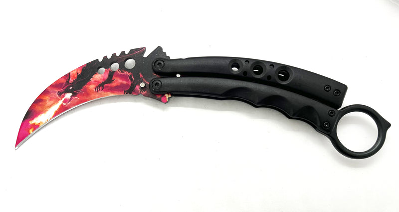 8.5 Inch Tiger-USA  Karambit Butterfly   - RED Dragon