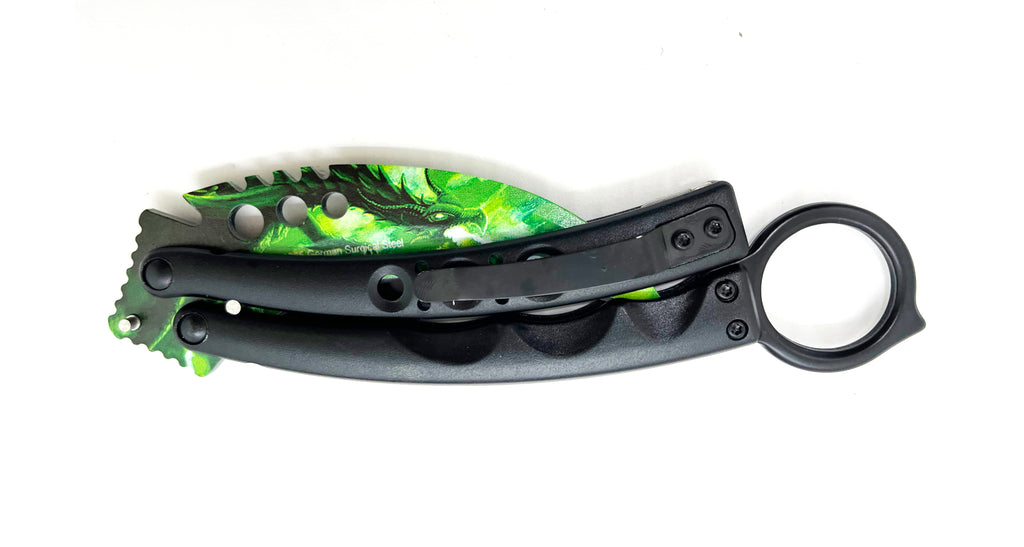 8.5 Inch Tiger-USA  Karambit Spring Assisted Style Knife - Green Dragon