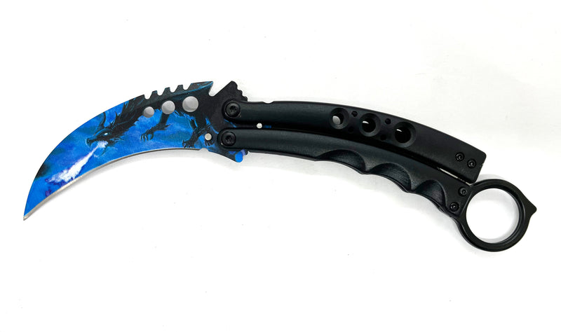 8.5 Inch Tiger-USA  Karambit Butterfly   - Blue  Dragon