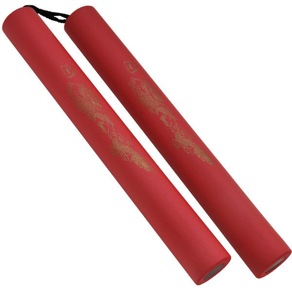 Red Foam Practice Nunchucks (Gold Dragon Prints), , Panther Trading Company- Panther Wholesale