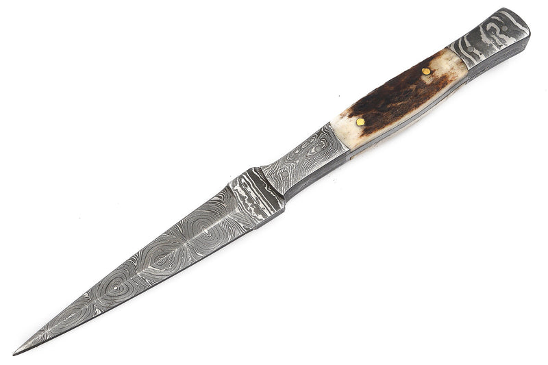 9.5 Damuscus Hunting Knife W. Case Bone/Damascus Handle