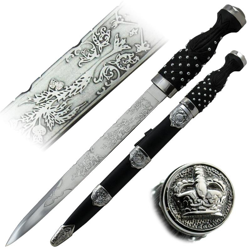 Hand Made King Dagger with Black Leather Sheath, , Panther Trading Company- Panther Wholesale