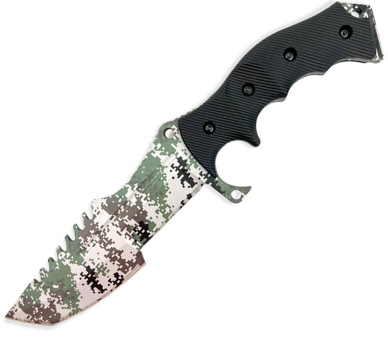 Tanto Blade jungle King tactial knife  with case CAMO BLACK HANDLE