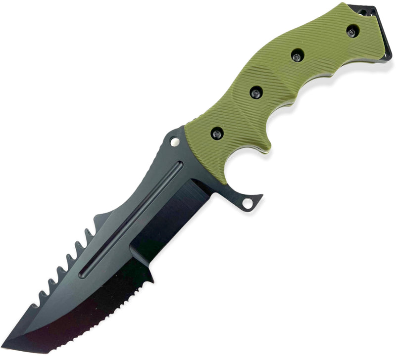 Tanto Blade jungle King tactial knife  with case BLACK GREEN HANDLE