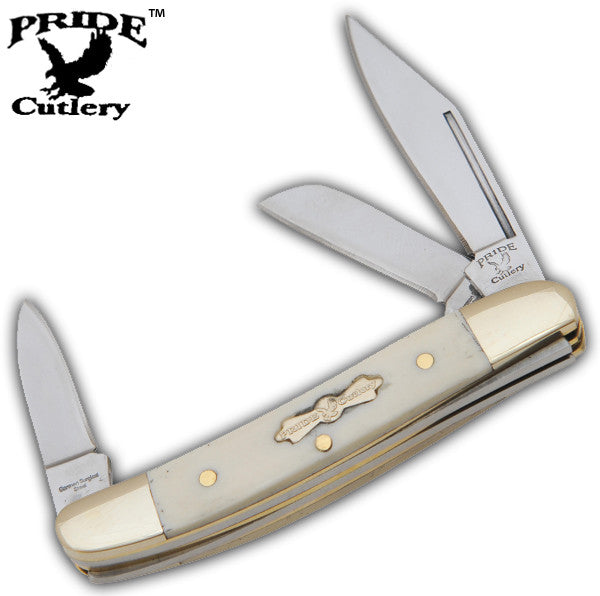 3.25 Inch Off-White Trapper Knife-3 Blades w/Real Bone Handle, , Panther Trading Company- Panther Wholesale