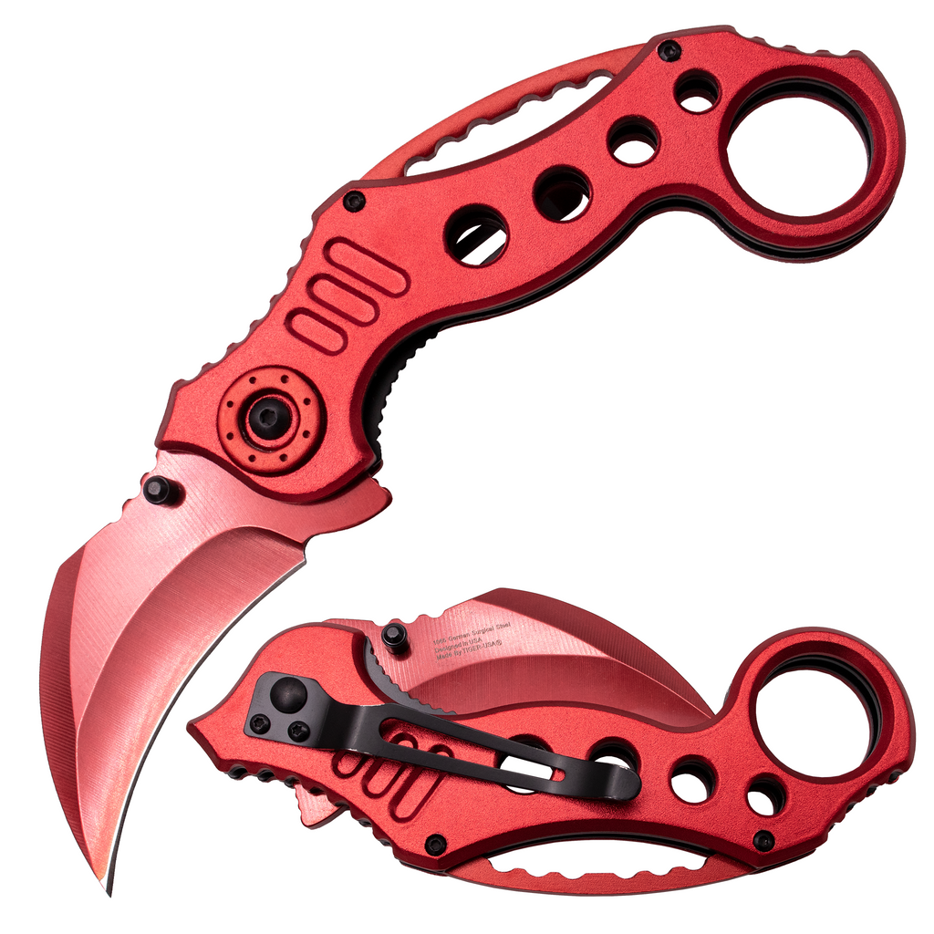7.5 Inch Tiger-USA Vibrant Color Karambit Style Knife - RED