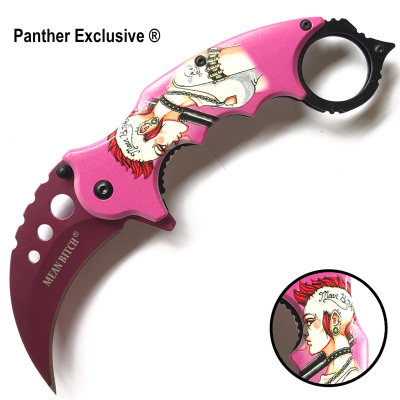 Tiger-USA Spring Action Folding Knife Mean B!tch