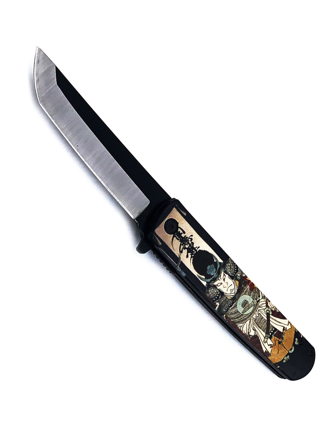 Kabuto Samurai Spring Assisted Pocket Knife with Two Tone Rounded Tanto Blade