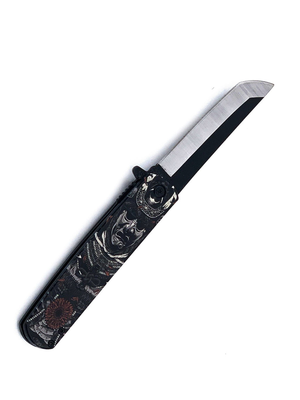 The Masked Warrior Samurai Spring Assisted Pocket Knife with Two Tone Rounded Tanto Blade
