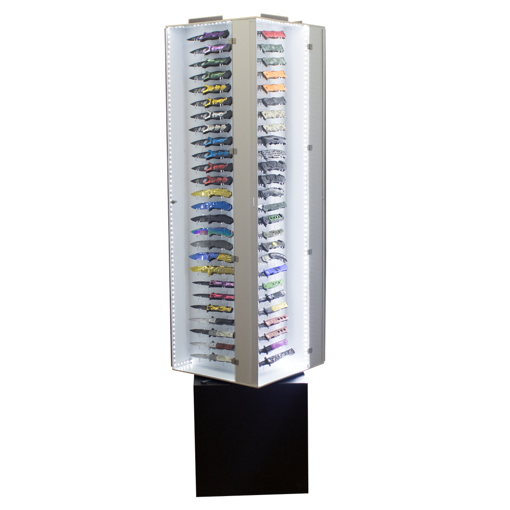 Tall Revolving Light-Up 104 Knife Display Case, , Panther Trading Company- Panther Wholesale