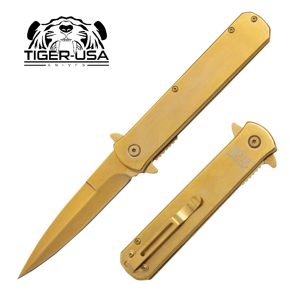 Tiger USA®Metallic Folding knife w/clip (Gold Plated)