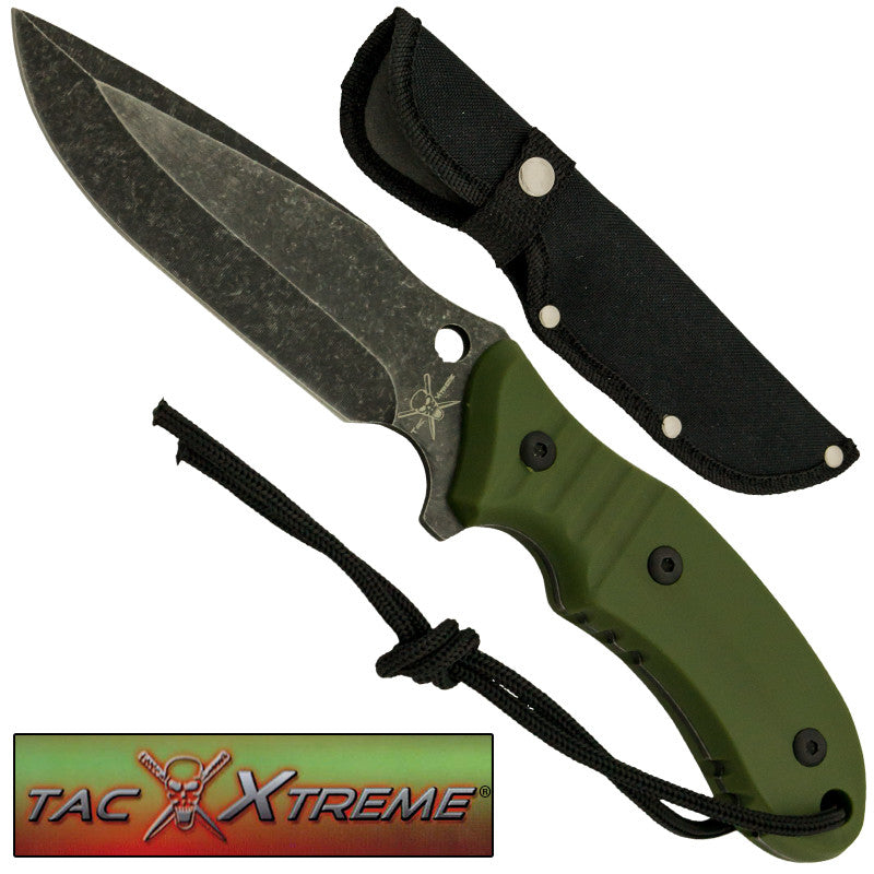 Military Green Stonewashed Blade Full Tang Knife, , Panther Trading Company- Panther Wholesale