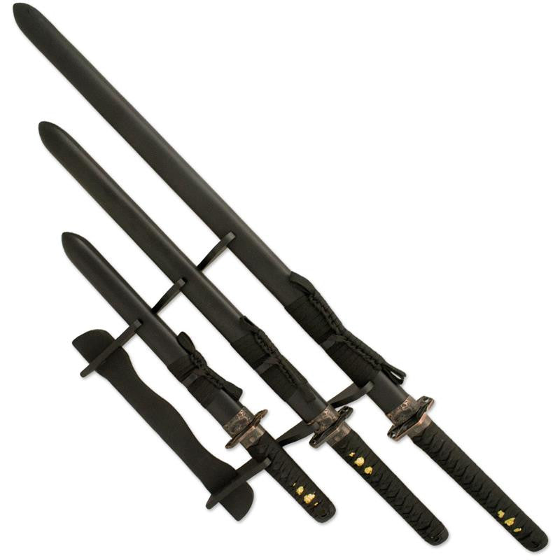 3 PC Bronze Demon Katana Set with Wooden Display Stand, , Panther Trading Company- Panther Wholesale