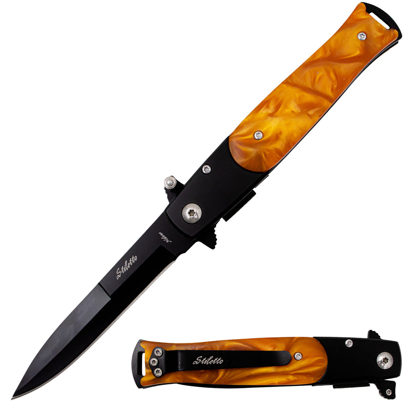 Tiger-USA Spring Assisted Knife Amber Pearl Stiletto