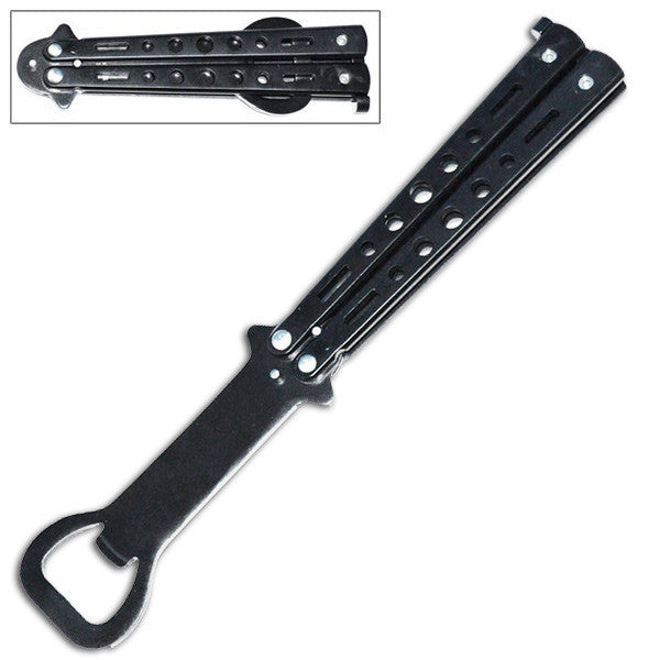 9&#34; &#34;The Bartender&#34; Butterfly Knife Trainer - Black, , Panther Trading Company- Panther Wholesale
