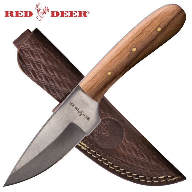 7.5 in Red Deer Hunting Knife with Light Brown Pakka Wood Handle, , Panther Trading Company- Panther Wholesale