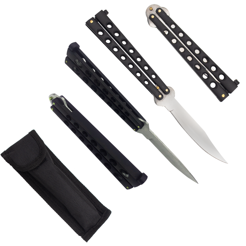 Heavy Duty Black Matte Drop Point Dual Flip side folding knife