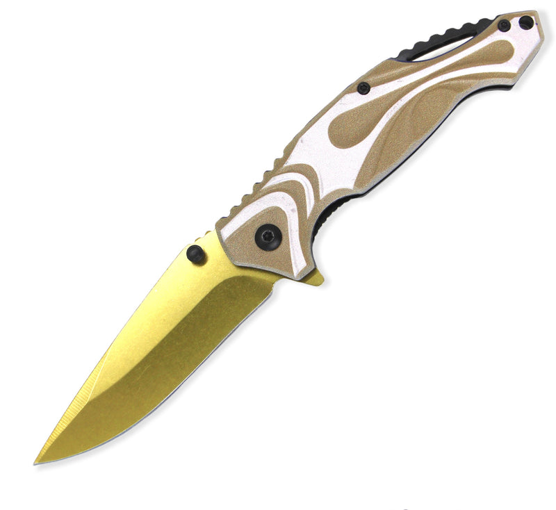 Spring Assisted Blade Tiger-USA Capitol Agent Knife GOLD AND WHITE