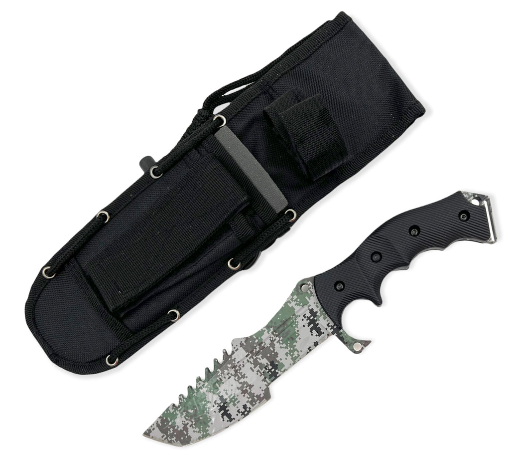 Tanto Blade jungle King tactial knife  with case CAMO BLACK HANDLE