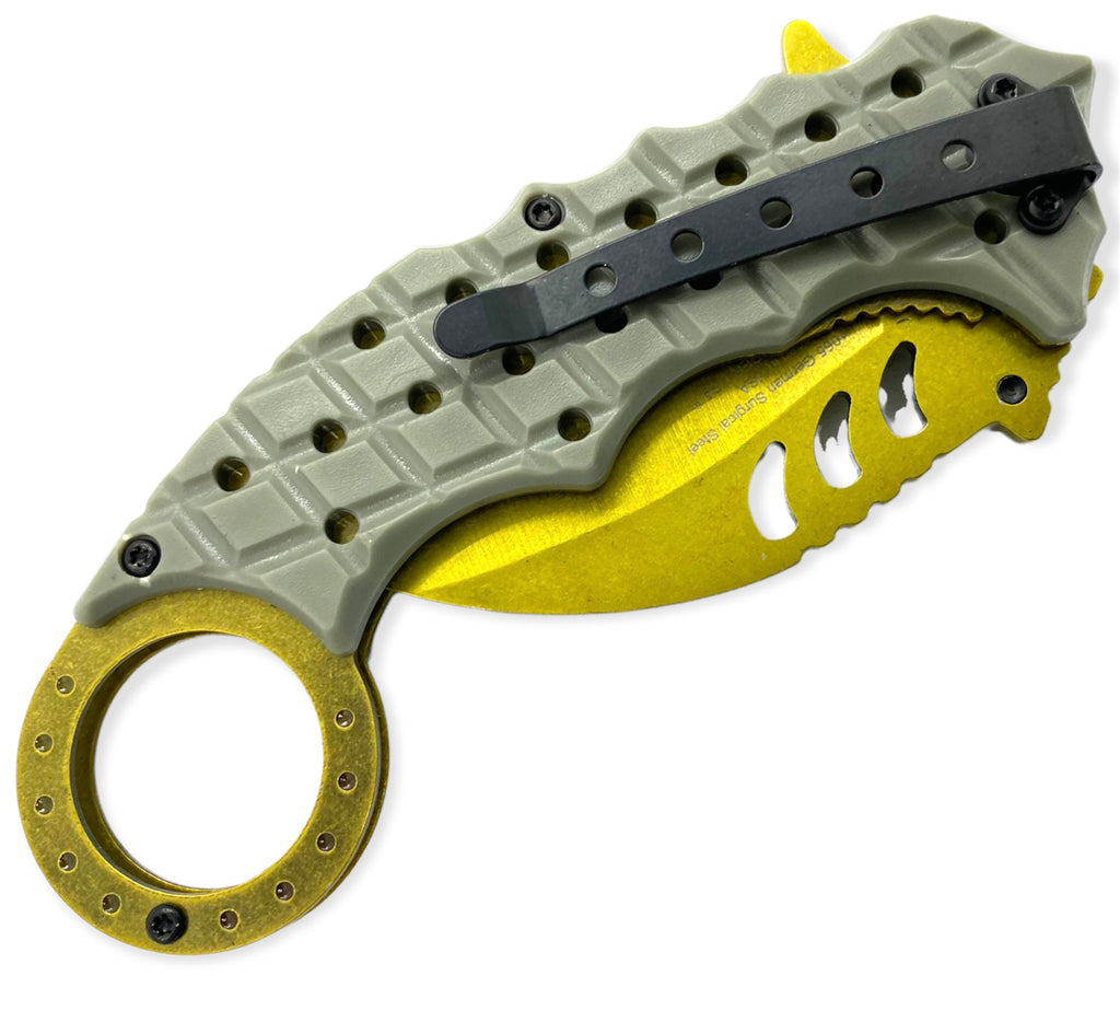 Tiger USA Karambit Style Trigger Assist Knife - GOLD AND GREY