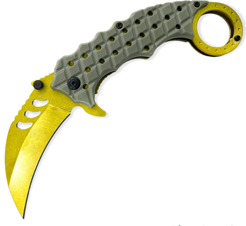 Tiger USA Karambit Style Trigger Assist Knife - GOLD AND GREY