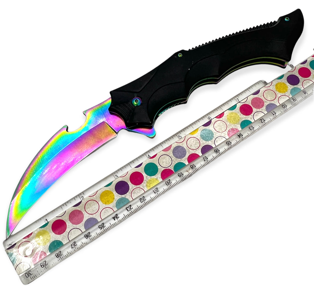 Tiger Usa®   Spring Assisted  Knife - BLACK AND RAINBOW