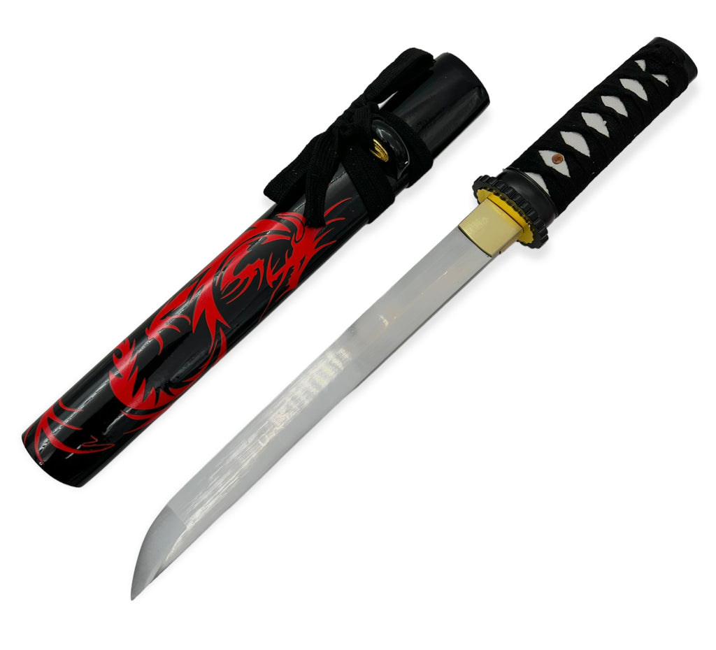 BLACK W/RED DRAGON  Full Tang Tanto Sword W/Case