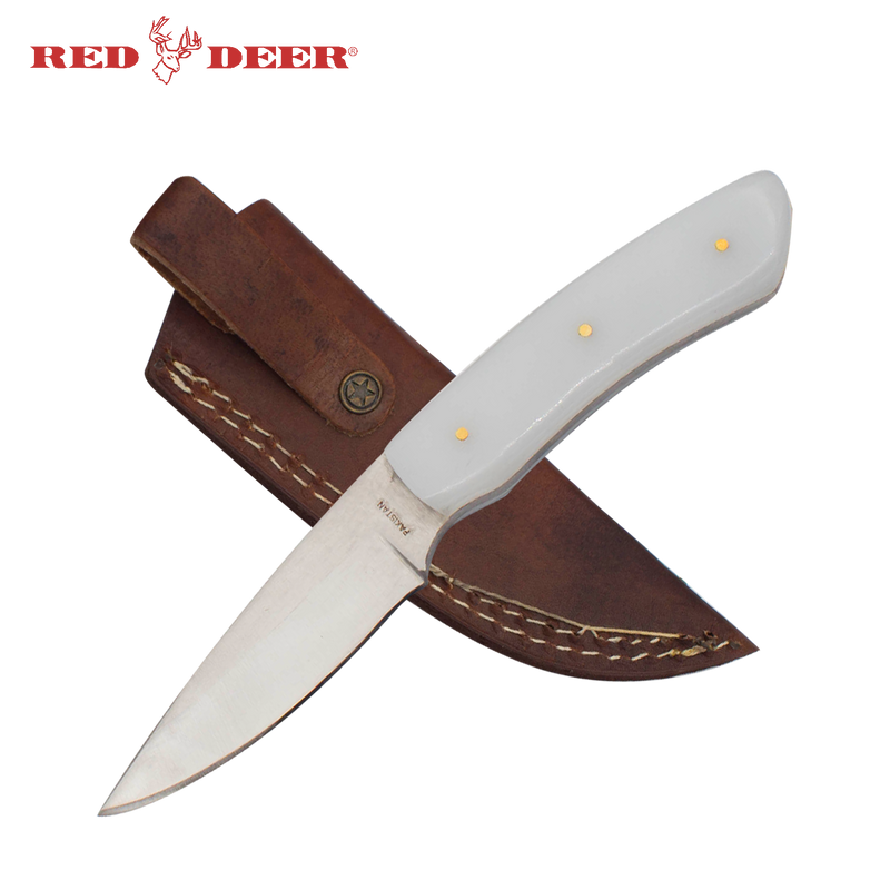 7 in Red Deer Hunting Knife with White Acrylic Handle, , Panther Trading Company- Panther Wholesale