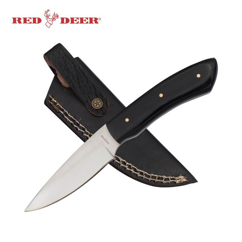 7 in Red Deer Hunting Knife with Black Acrylic Handle, , Panther Trading Company- Panther Wholesale