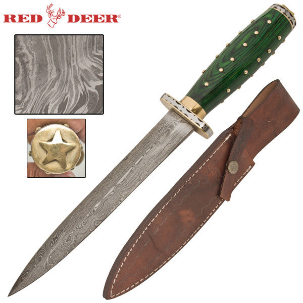 Scottish Damascus Kilt Dagger With Green Wooden and Brass Handle, , Panther Trading Company- Panther Wholesale