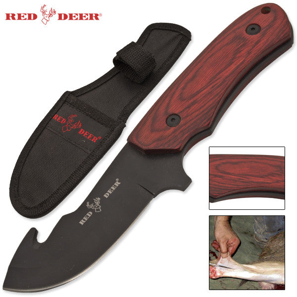 Red Deer Wooden Handle Hunting Knife Full Tang - Red Wood, , Panther Trading Company- Panther Wholesale