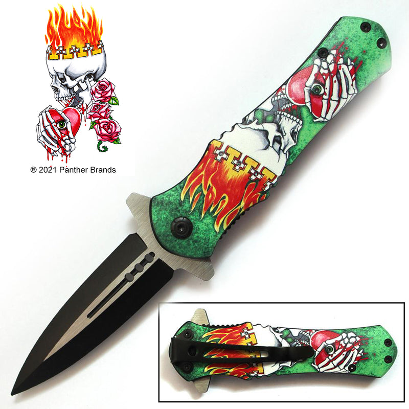 Tiger-USA Spring Assisted Knife - Take a Heart (Green)