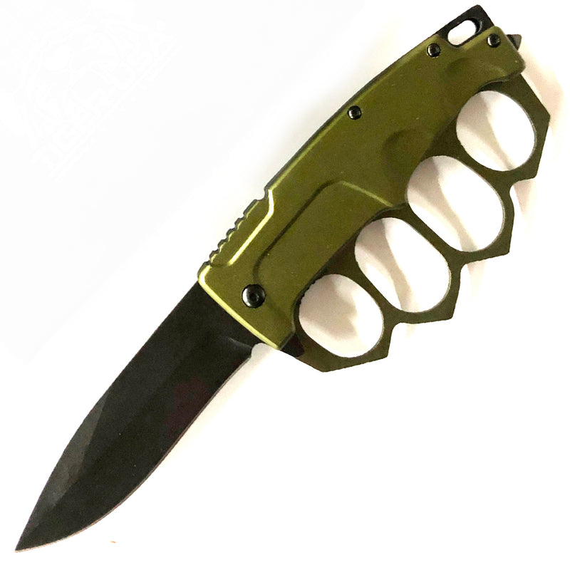 Tiger-USA Spring Assisted Trench Knife - XXL Finger Holes (GREEN)