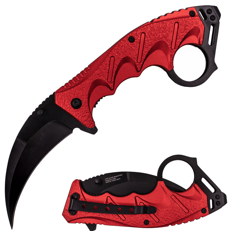 Tiger-USA Spring Assisted Ergogrip Karambit Knife - Red