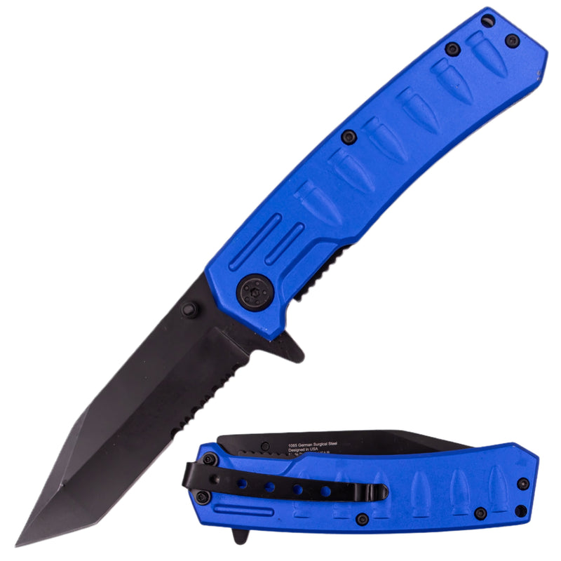 Bullet Time 8 Inch Super Spring Assisted Knife - Blue