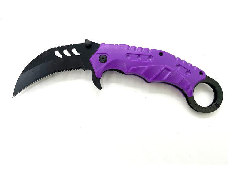 Tiger-USA Dual-Colored Karambit Style Knife - Purple Handle Black Knife