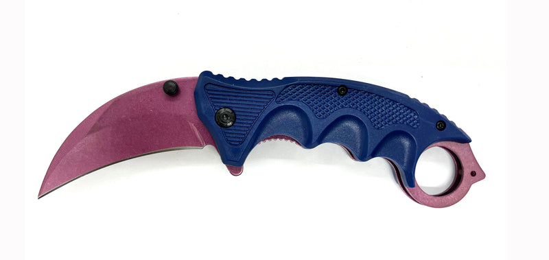 Purple Blade & Blue Handle Folding Knife W.Clip